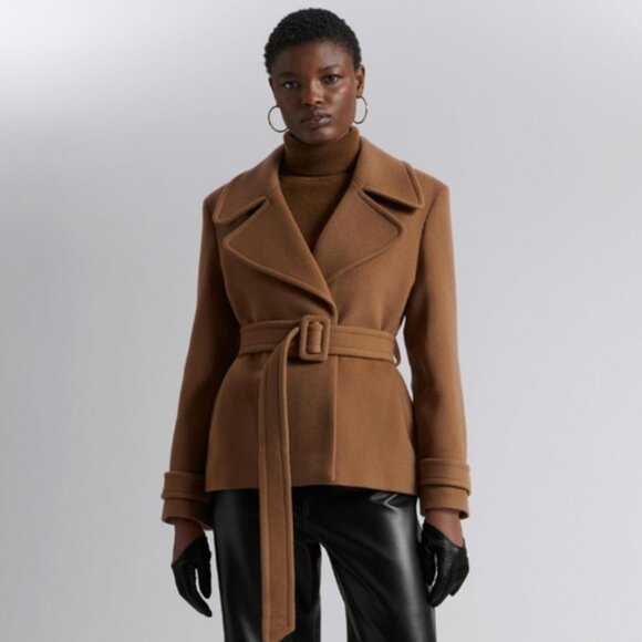 NWOT &OTHER STORIES Belted Wool Coat - Picture 4 of 6